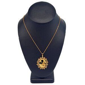 Vintage Disney Mickey Mouse Pendant Necklace Spain Filigree Edges 18" Oval